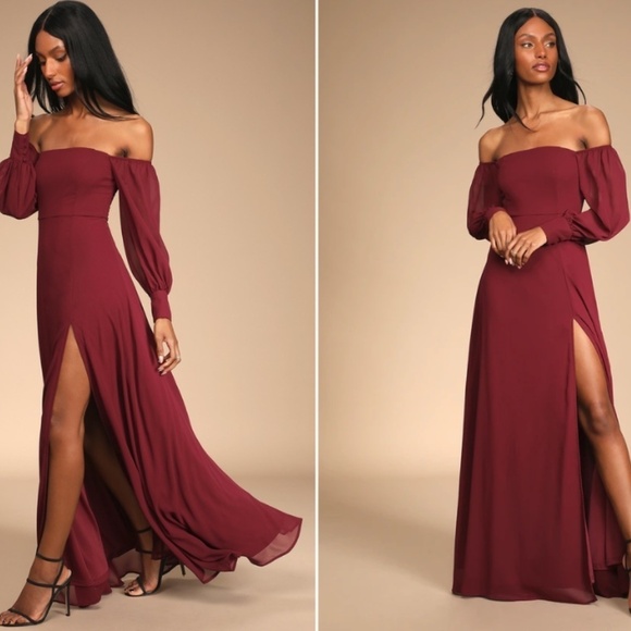 LULU's Long Sleeve Romantic Flowy Bridesmaid Wedding Formal Gown • Medium NWOT - Picture 1 of 3